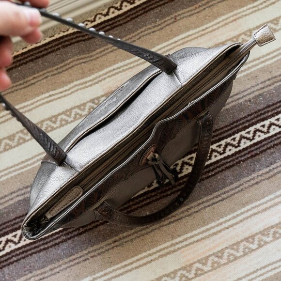 American West Bandana Tote Bronze Tooled Leather Tassels Studded Western - Picture 7 of 11